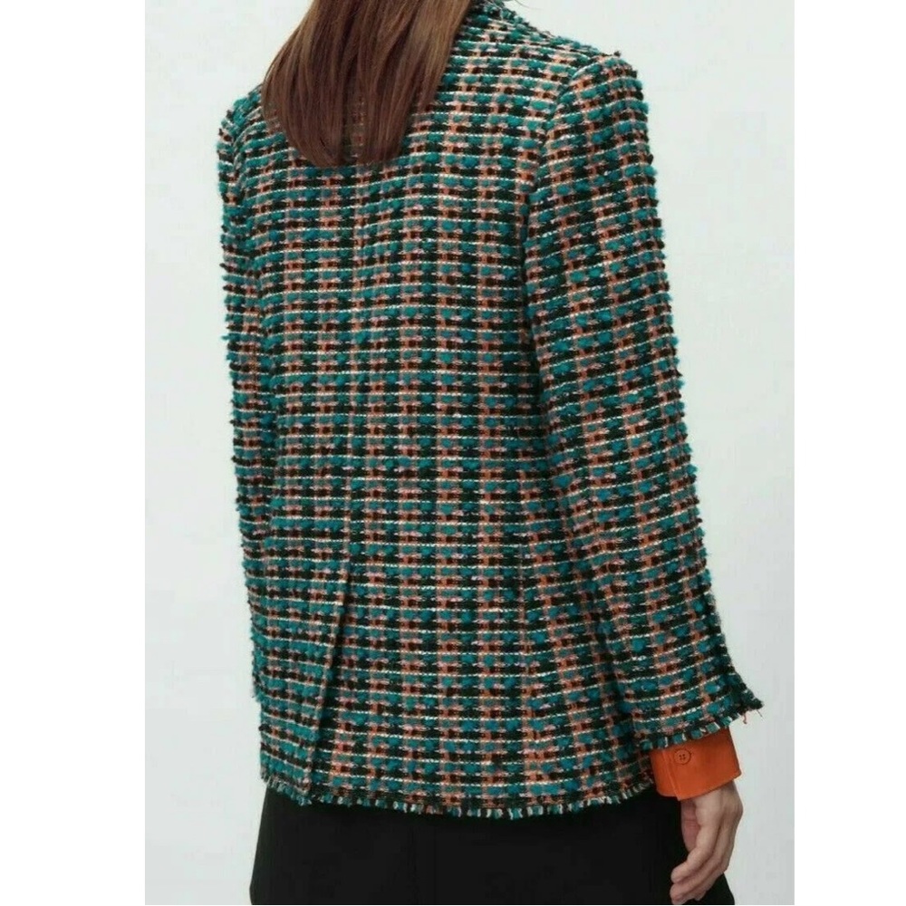 Zara NWT multicolor tweed blazer with gold button details SZ L - Picture 3 of 6